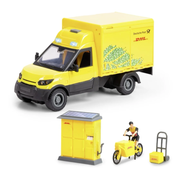 DHL Delivery Set - Paketbil Paketskåp Cykel - Dickie Toys