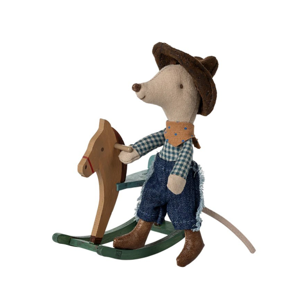 Maileg Cowboymus på gunghäst Lillebror